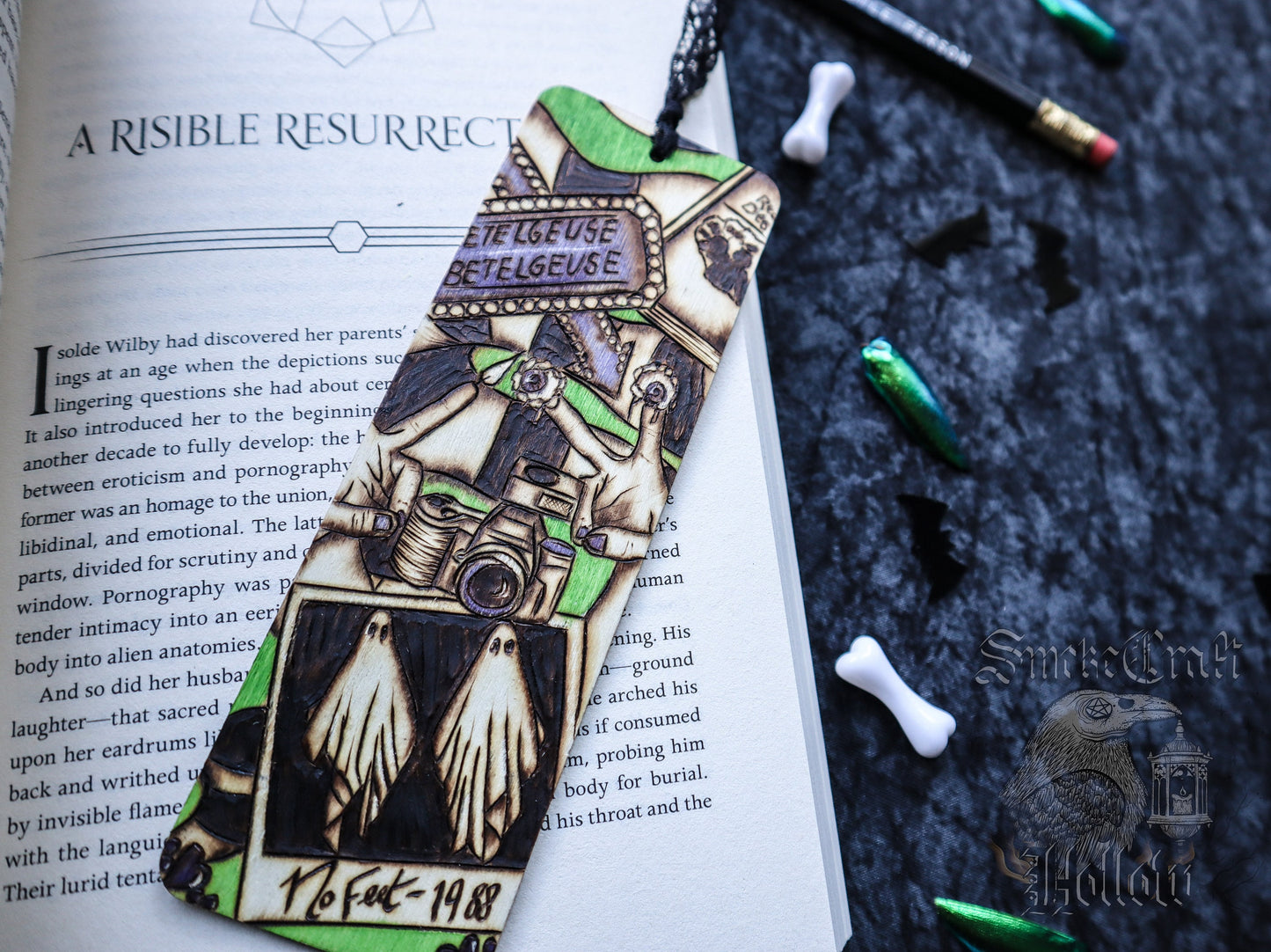 Beetle juice wooden bookmark gift for lydia deetz and tim burton fans for halloween spooky season