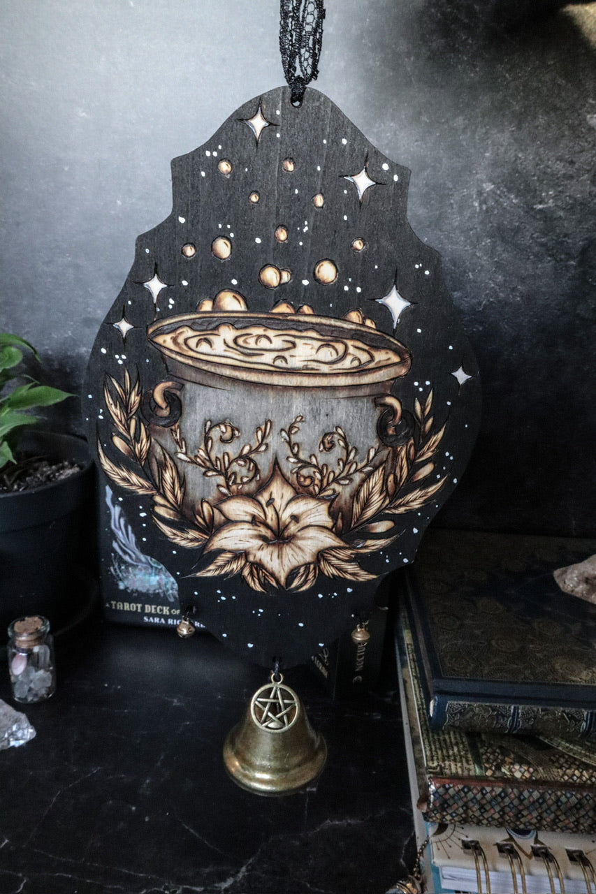 Witch bells woodburned cauldron from Smokecraft Hollow