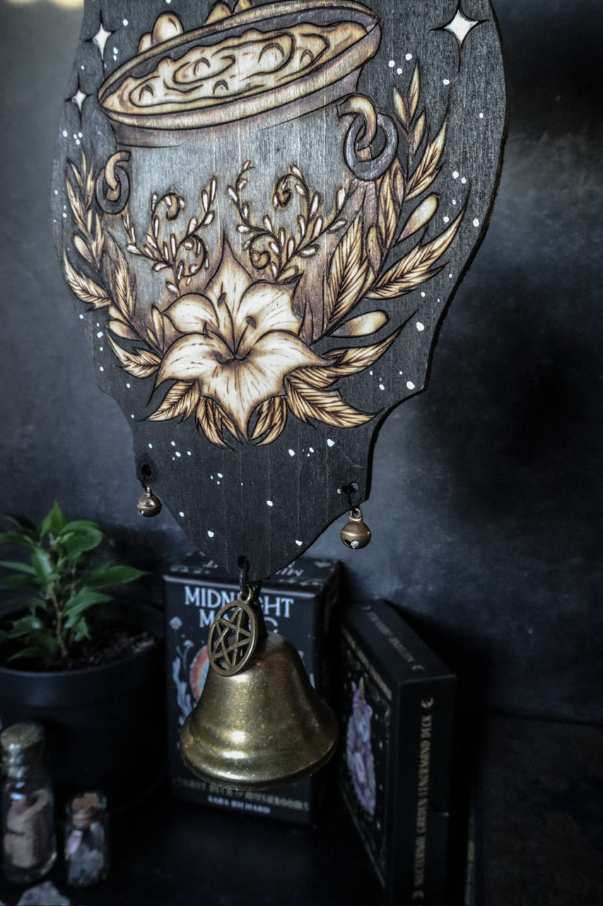 Witch bells woodburned cauldron from Smokecraft Hollow