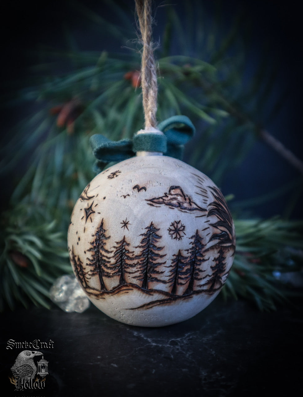 Handmade Wooden Fox and Hare Bauble Ornament