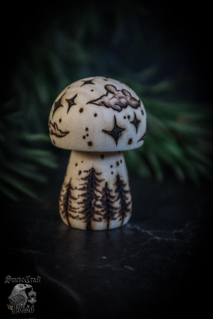 Woodburned Mushroom Figurines