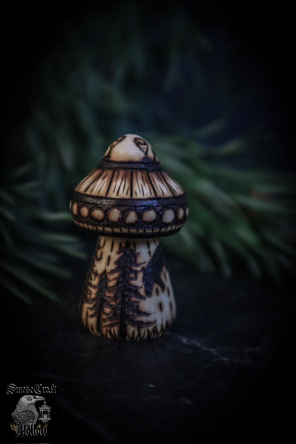 Woodburned Mushroom Figurines