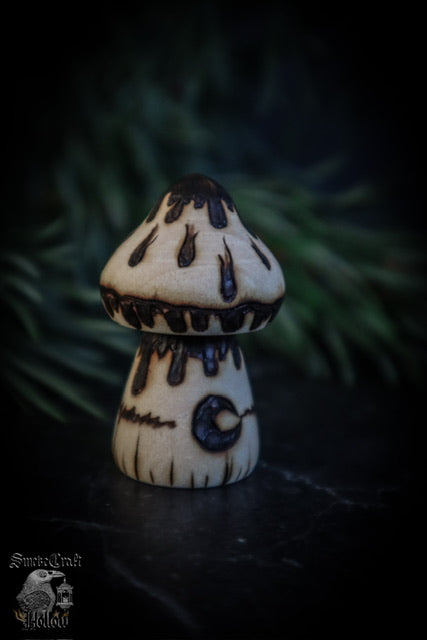 Inkycap wooden mushroom figurine decor