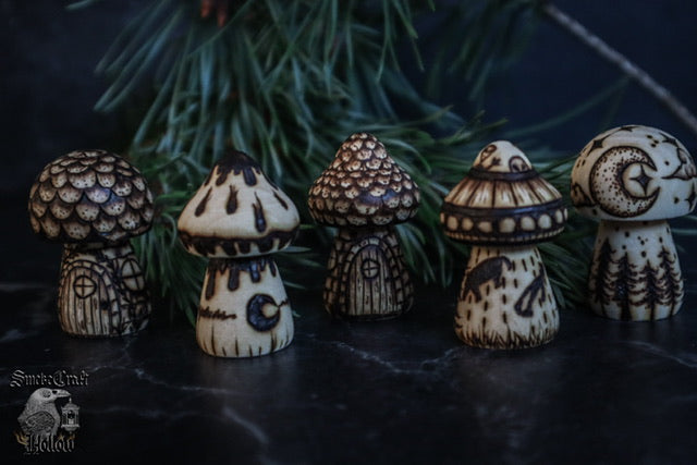 Woodburned Mushroom Figurines