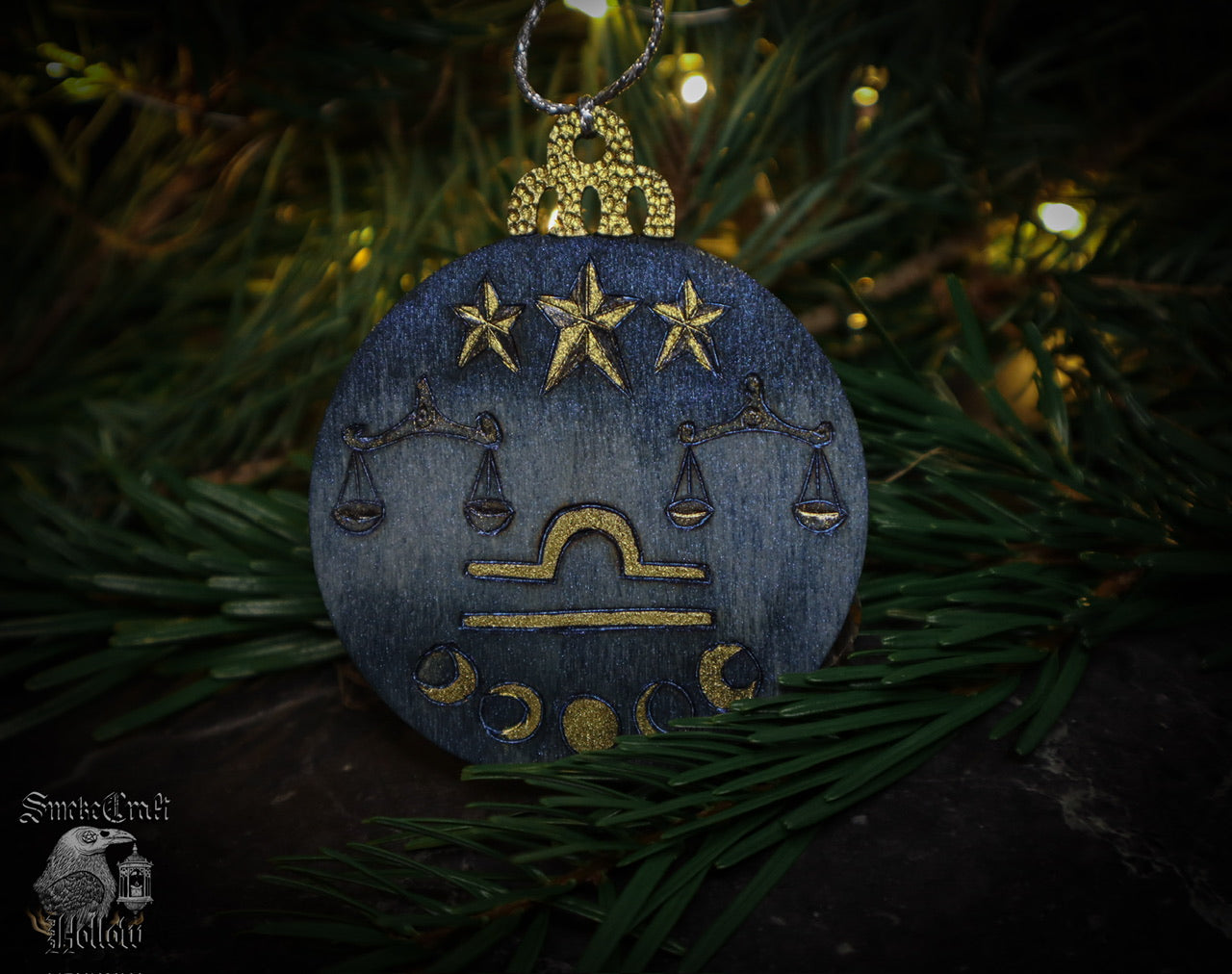 90’s celestial whimsigoth astrological libra woodburned ornament bauble by www.smokecrafthollow.com