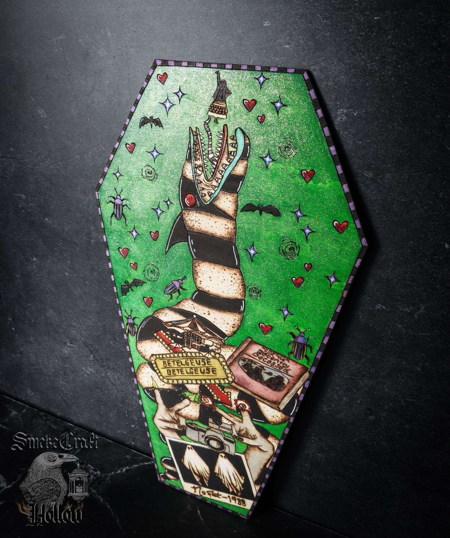 Beetlejuice Inspired Coffin Woodburned Art