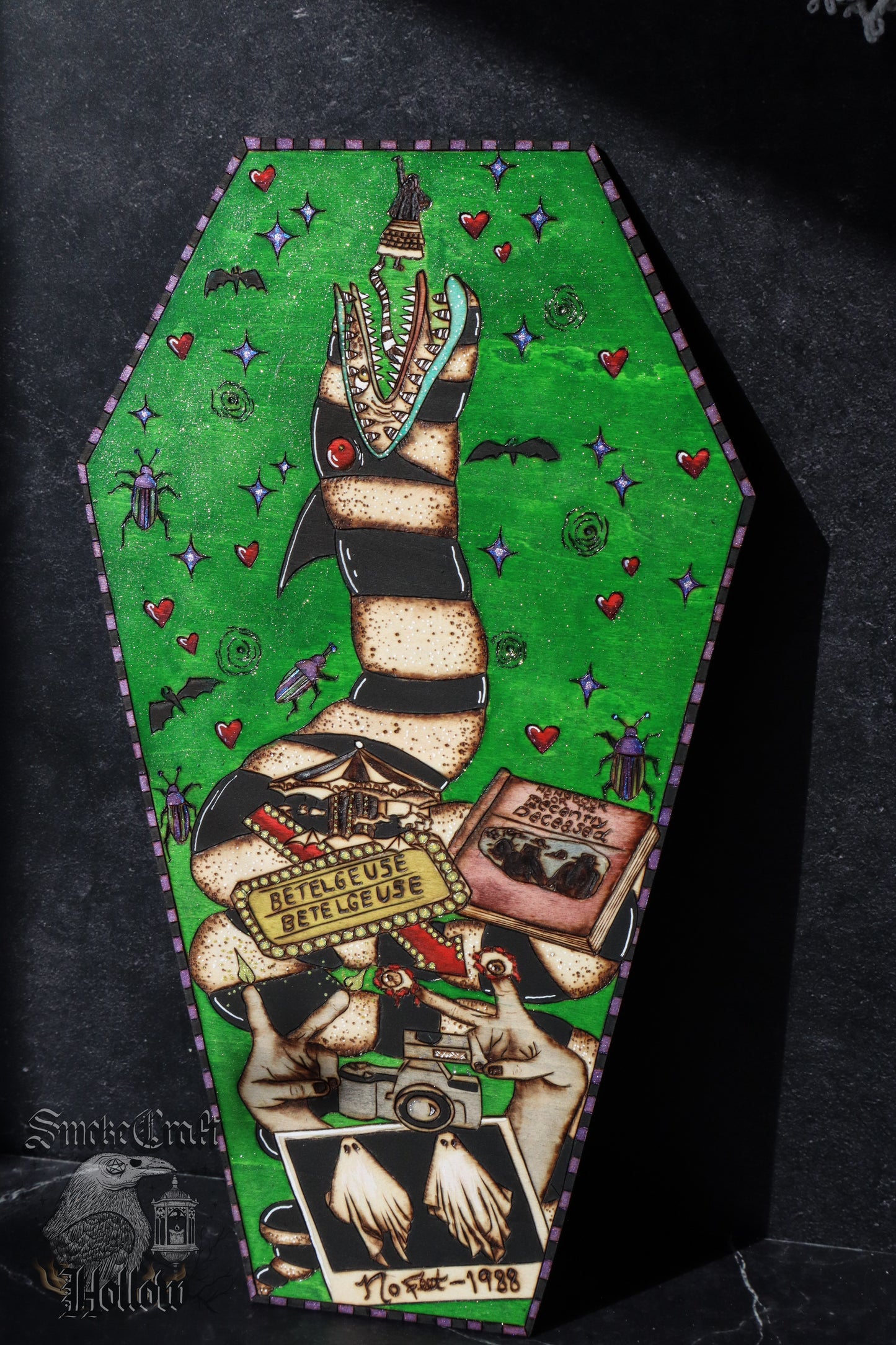 Beetlejuice Inspired Coffin Woodburned Art