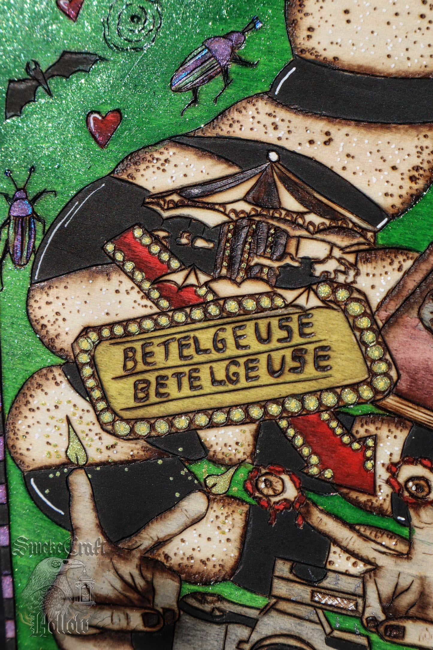 Beetlejuice Inspired Coffin Woodburned Art