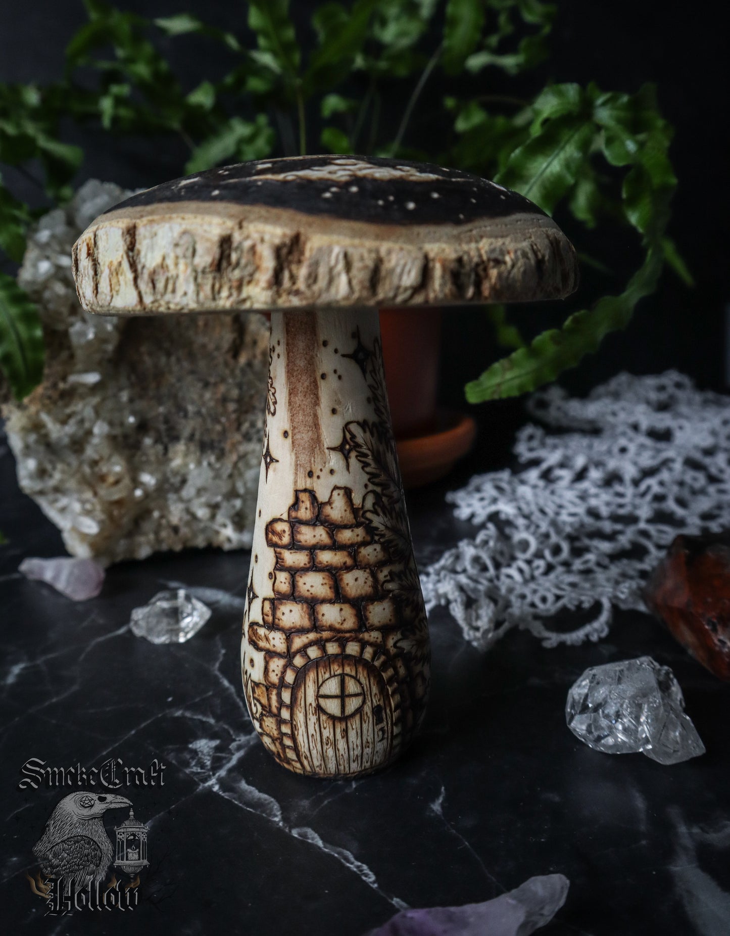 Woodland Fairy Vibes Woodburned Mushroom Figurine