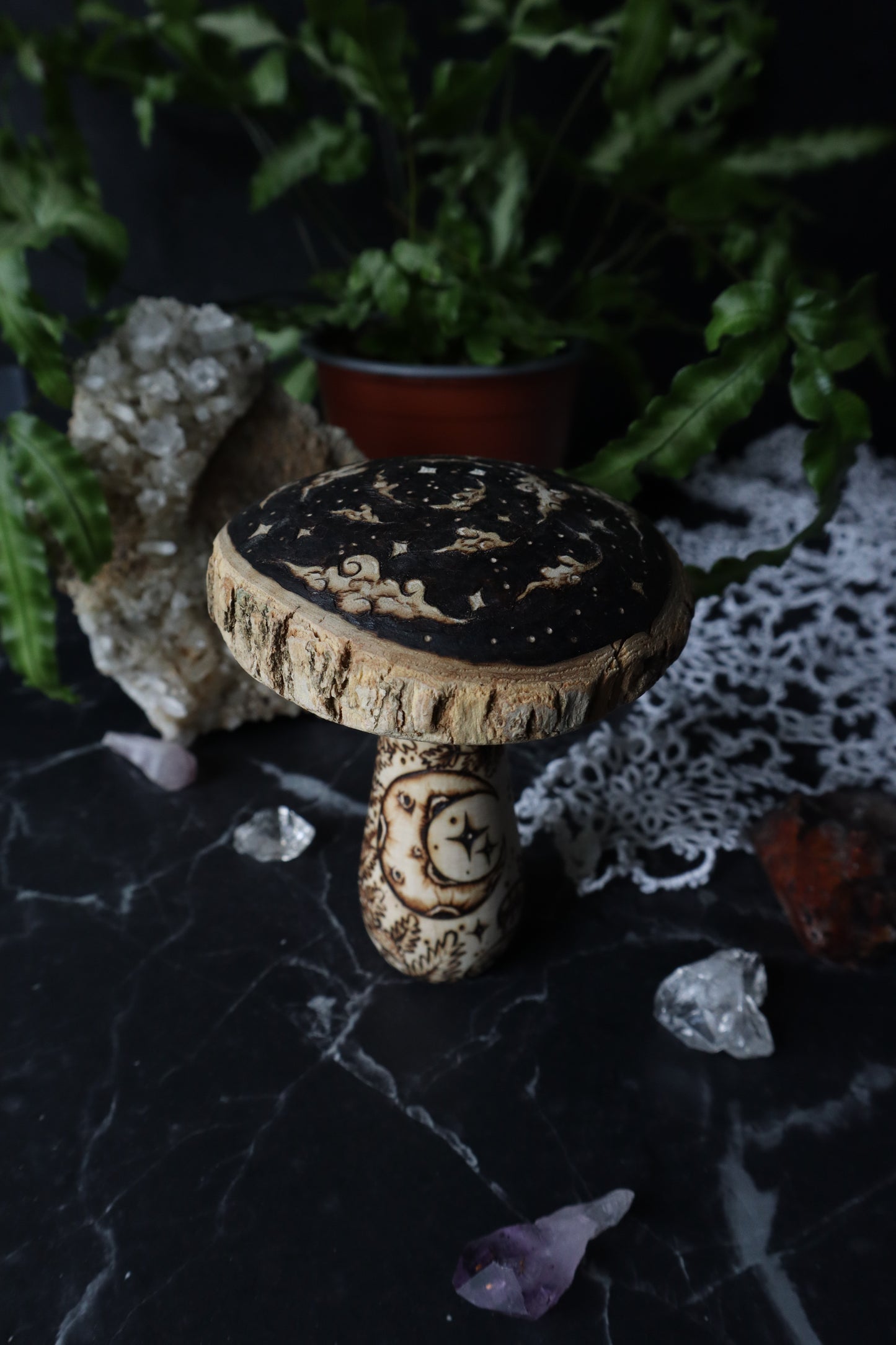 Woodland Fairy Vibes Woodburned Mushroom Figurine