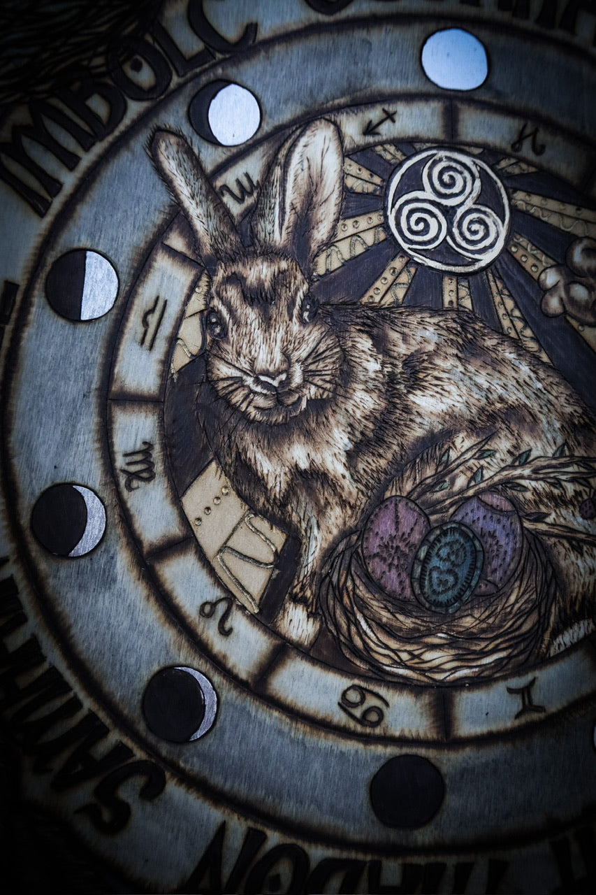 Ostara Witchy Wheel of the Year Woodburned Art Decor