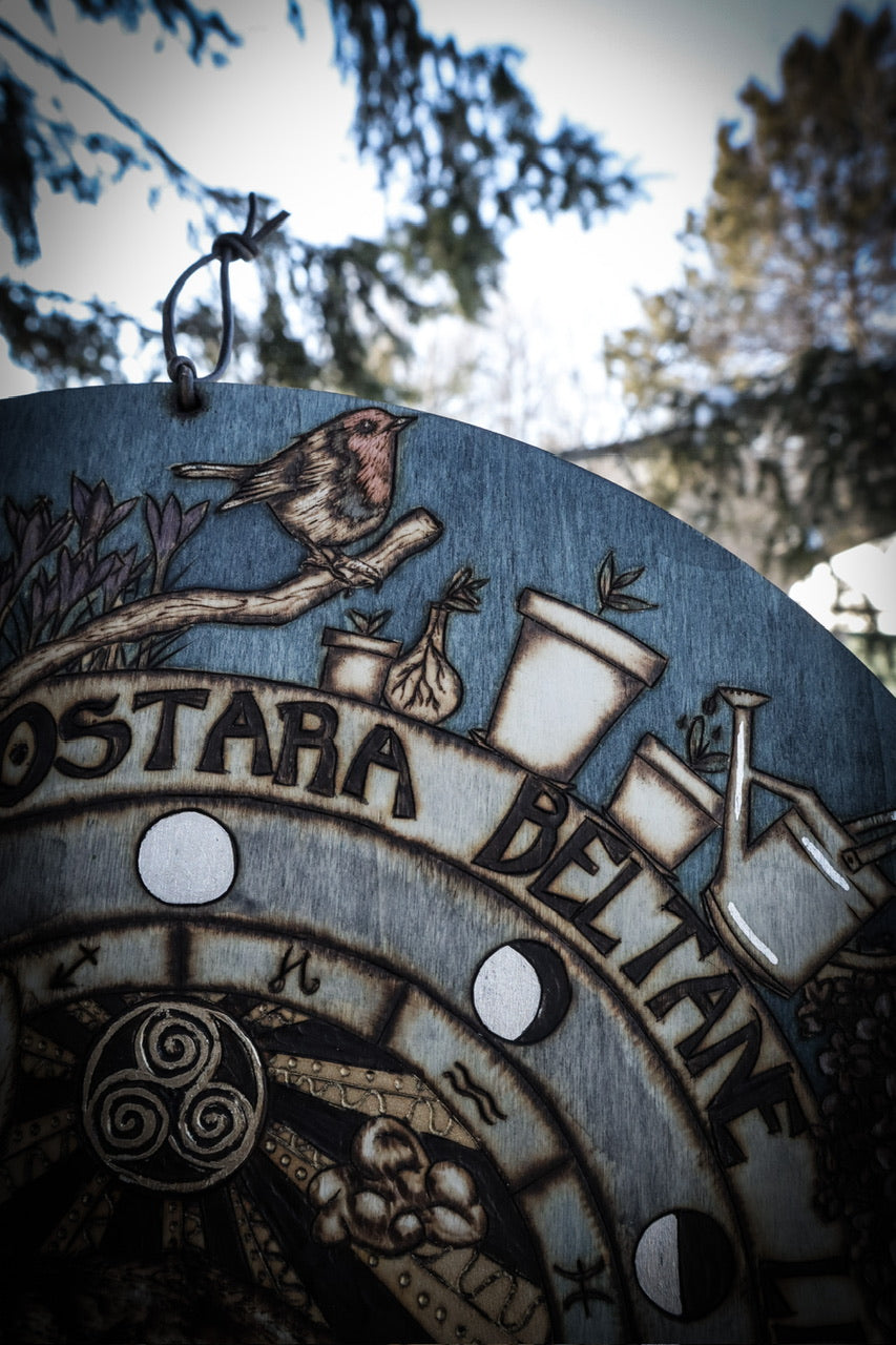Ostara Witchy Wheel of the Year Woodburned Art Decor