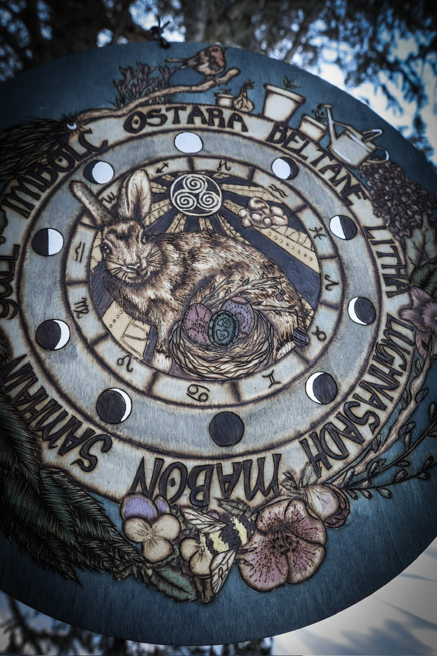 Ostara Witchy Wheel of the Year Woodburned Art Decor