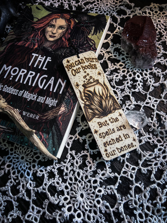 Witchy cauldron woodburned bookmark for banned books