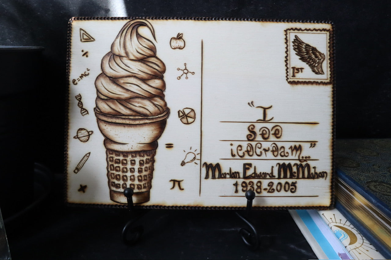 Woodburned post card gift for grieving families and dealing with grief and remembering the passing of loved ones after funeral by www.smokecrafthollow.com
