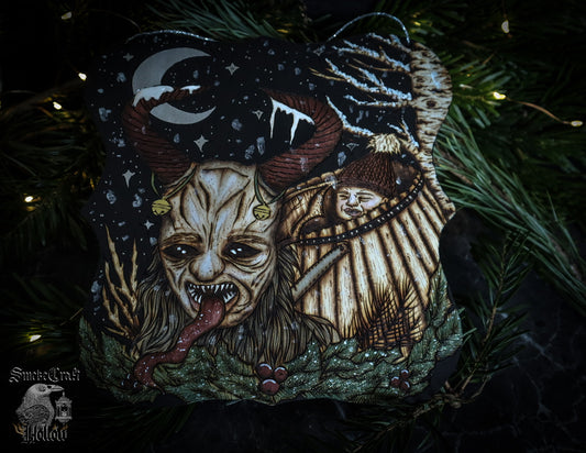 Krampus decor gift christmas pagan yule woodburned wall hanging for krampusnacht by www.smokecrafthollow.com
