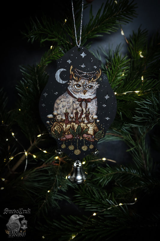 Yule Witch Bells with Snowy Owl