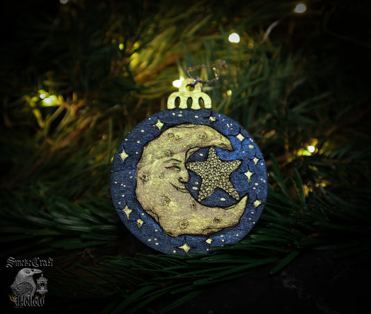 90’s celestial whimsigoth blue and gold bauble ornament by www.smokecrafthollow.com