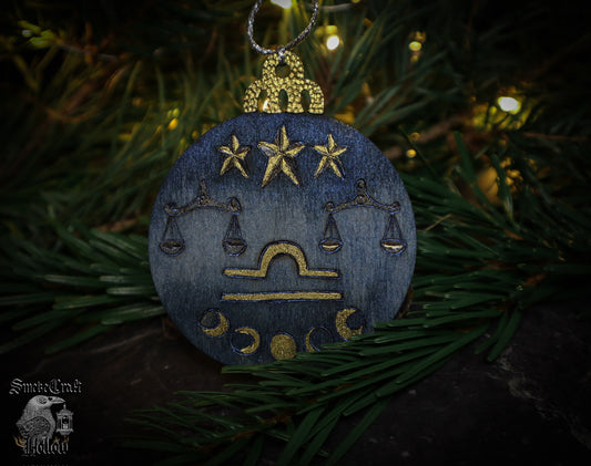 90’s celestial whimsigoth astrological libra woodburned ornament bauble by www.smokecrafthollow.com