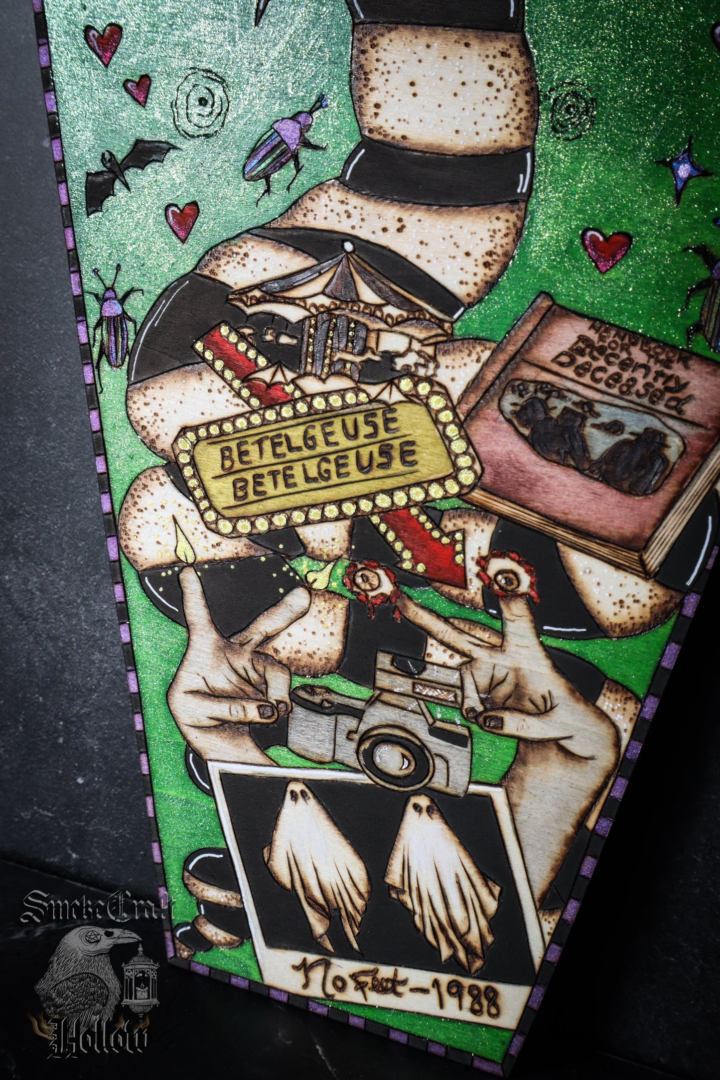 Beetlejuice Inspired Coffin Woodburned Art