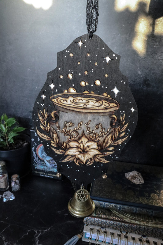 Witch bells woodburned cauldron from Smokecraft Hollow